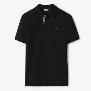 NWT Men’ Size Medium Burberry Logo Embroidered Polo Shirt 100% Cotton In Black
